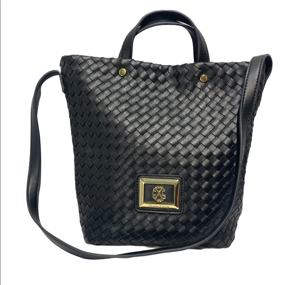 Christian Lacroix Elisa Woven Purse Black Polyvinyl Shoulder Bag - Picture 2 of 6